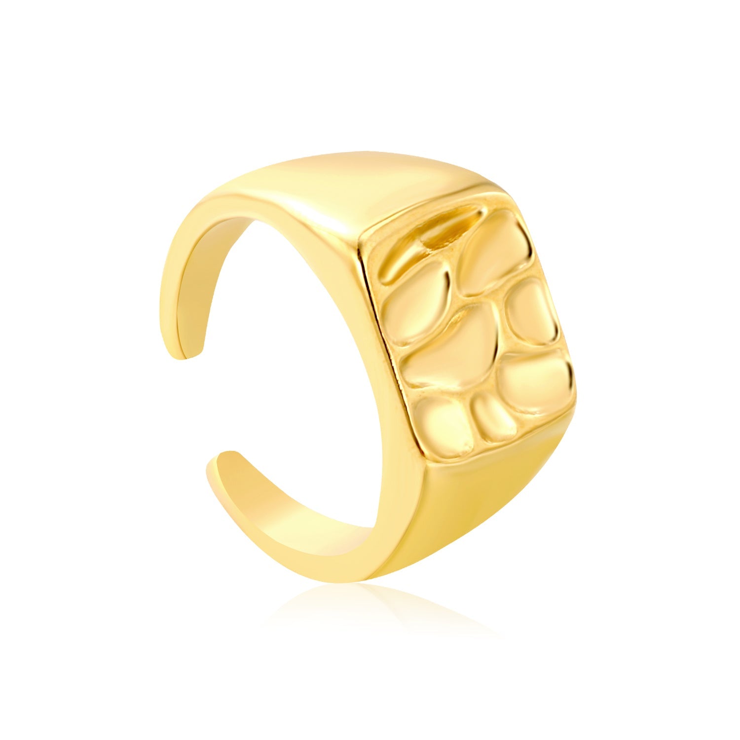 12mm Gold Open Ring with Hammered Square Pattern asonjewelry